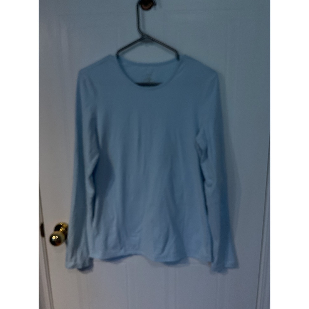 Kenneth Cole Reaction Long Sleeve Top Womens L Blue Excellent Crew Neck Stretch
